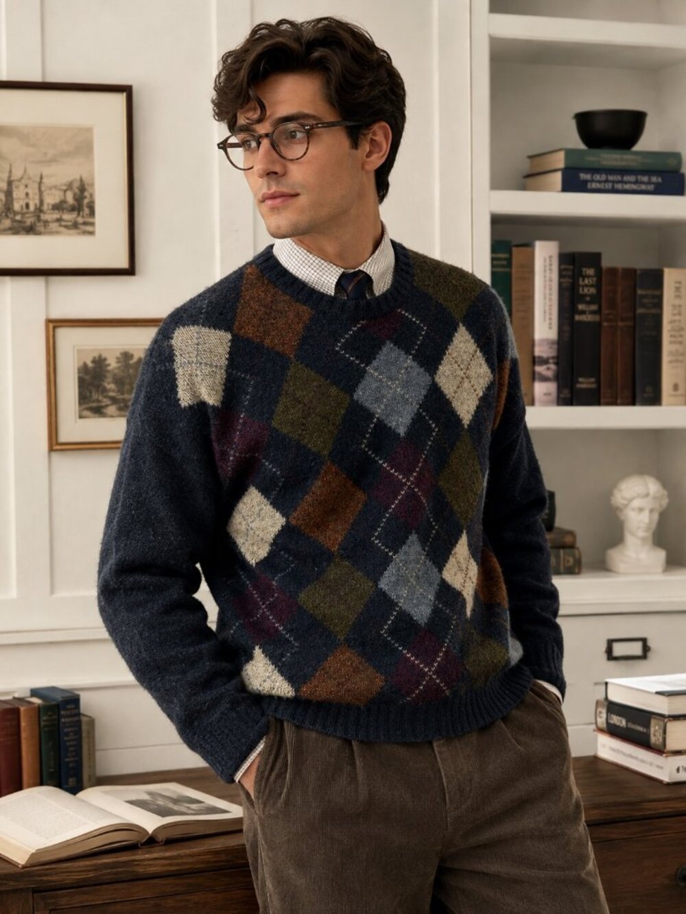 Vintage Royal Scott Shetland Wool Argyle Sweater XL Hong Kong Grandpa Preppy